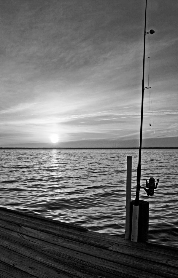 BW Fishing Pole Sunset by Deb Colombo